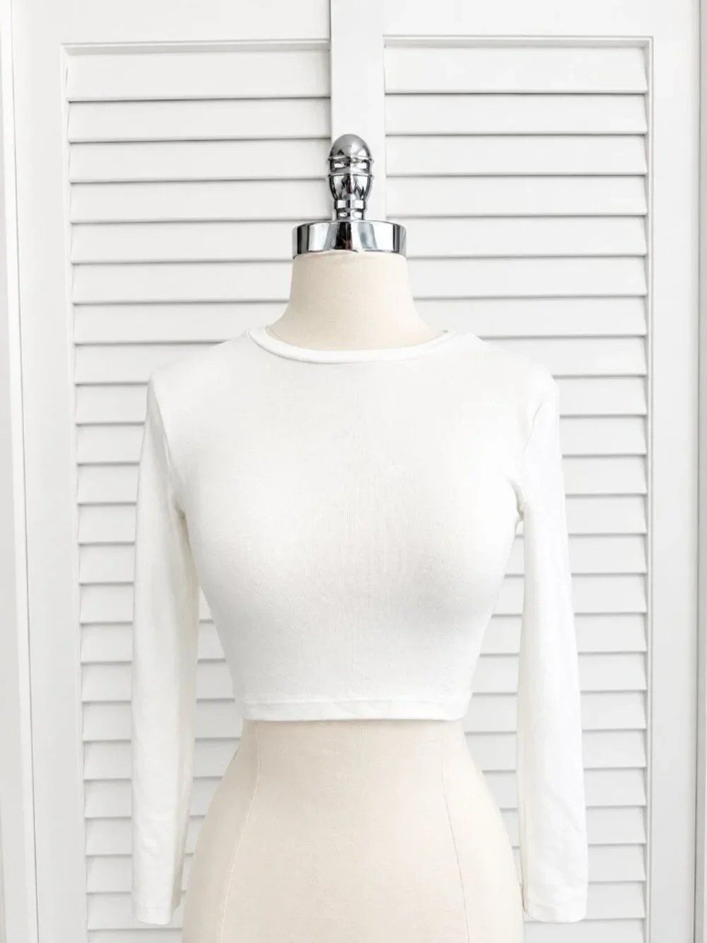 Zara White Long Sleeve Cropped Top